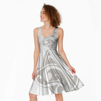 All White Maori Tribal Tattoo Personalised Midi Dress Stone Gray Polynesian Style - Polynesian Pride