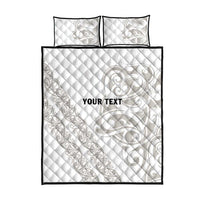 All White Maori Tribal Tattoo Personalised Quilt Bed Set Stone Gray Polynesian Style - Polynesian Pride