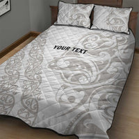 All White Maori Tribal Tattoo Personalised Quilt Bed Set Stone Gray Polynesian Style - Polynesian Pride