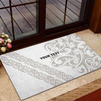 All White Maori Tribal Tattoo Personalised Rubber Doormat Stone Gray Polynesian Style - Polynesian Pride