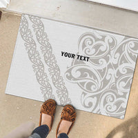 All White Maori Tribal Tattoo Personalised Rubber Doormat Stone Gray Polynesian Style - Polynesian Pride