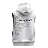 All White Maori Tribal Tattoo Personalised Sleeveless Hoodie Stone Gray Polynesian Style - Polynesian Pride