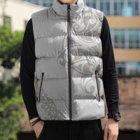 All White Maori Tribal Tattoo Personalised Sleeveless Puffer Jacket Stone Gray Polynesian Style - Polynesian Pride