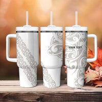 All White Maori Tribal Tattoo Personalised Tumbler With Handle Stone Gray Polynesian Style - Polynesian Pride