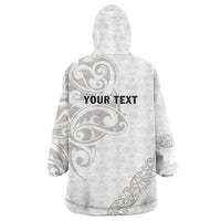 All White Maori Tribal Tattoo Personalised Wearable Blanket Hoodie Stone Gray Polynesian Style - Polynesian Pride