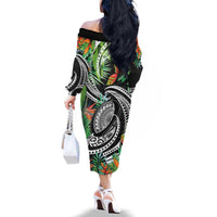 Polynesian Pacific Rugby Tribal Family Matching Off The Shoulder Long Sleeve Dress and Hawaiian Shirt Tropical Vibe