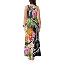 Hau'oli Makahiki Hou Tank Maxi Dress Aloha Pineapple Tropical Vibe