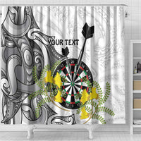 Personalised New Zealand Darts Shower Curtain Kowhai Floral with Maori Tattoo