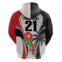 Custom Fiji England Rugby Hoodie Tapa Pattern and Rose Flower World Cup 2023 LT9 - Polynesian Pride
