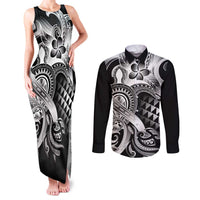 Aloha Black Tribal Honu Tattoo Couples Matching Tank Maxi Dress and Long Sleeve Button Shirt