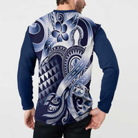 Aloha Blue Tribal Honu Tattoo Button Sweatshirt