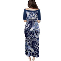 Aloha Blue Tribal Honu Tattoo Family Matching Puletasi and Hawaiian Shirt