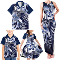 Aloha Blue Tribal Honu Tattoo Family Matching Tank Maxi Dress and Hawaiian Shirt
