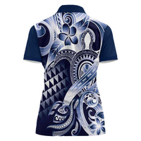 Aloha Blue Tribal Honu Tattoo Women Polo Shirt