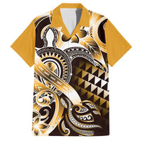 Aloha Gold Tribal Honu Tattoo Family Matching Long Sleeve Bodycon Dress and Hawaiian Shirt