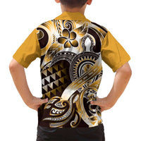Aloha Gold Tribal Honu Tattoo Family Matching Off Shoulder Short Dress and Hawaiian Shirt