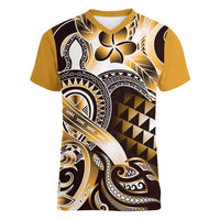 Aloha Gold Tribal Honu Tattoo Women V-Neck T-Shirt