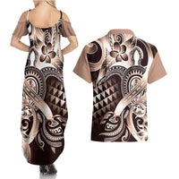 Aloha Mocha Mousse Tribal Honu Tattoo Couples Matching Summer Maxi Dress and Hawaiian Shirt