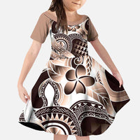 Aloha Mocha Mousse Tribal Honu Tattoo Family Matching Off Shoulder Maxi Dress and Hawaiian Shirt LT9 Daughter's Dress Mocha Mousse - Polynesian Pride