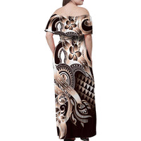 Aloha Mocha Mousse Tribal Honu Tattoo Family Matching Off Shoulder Maxi Dress and Hawaiian Shirt LT9 - Polynesian Pride