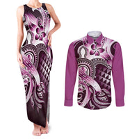 Aloha Pink Tribal Honu Tattoo Couples Matching Tank Maxi Dress and Long Sleeve Button Shirt