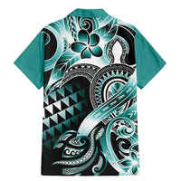Aloha Turquoise Tribal Honu Tattoo Family Matching Mermaid Dress and Hawaiian Shirt