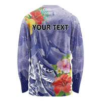 Personalised Chuuk States Humpback Whale Long Sleeve Shirt Polynesian Tropical Flowers