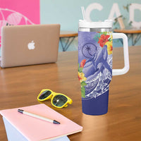 Personalised Chuuk States Humpback Whale Tumbler With Handle Polynesian Tropical Flowers