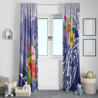 Personalised Chuuk States Humpback Whale Window Curtain Polynesian Tropical Flowers