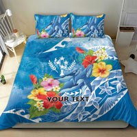 Personalised Kosrae States Humpback Whale Bedding Set Polynesian Tropical Flowers