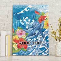Personalised Kosrae States Humpback Whale Canvas Wall Art Polynesian Tropical Flowers