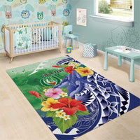 Personalised Pohnpei States Humpback Whale Area Rug Polynesian Tropical Flowers