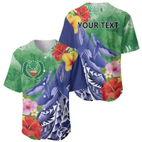 Personalised Pohnpei States Humpback Whale Baseball Jersey Polynesian Tropical Flowers