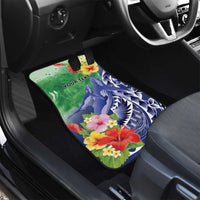 Personalised Pohnpei States Humpback Whale Car Mats Polynesian Tropical Flowers