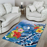 Personalised Yap States Humpback Whale Area Rug Polynesian Tropical Flowers