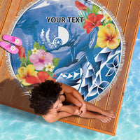 Personalised Yap States Humpback Whale Beach Blanket Polynesian Tropical Flowers