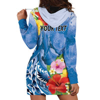 Personalised Yap States Humpback Whale Hoodie Dress Polynesian Tropical Flowers