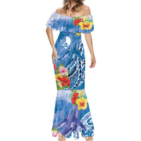 Personalised Yap States Humpback Whale Mermaid Dress Polynesian Tropical Flowers