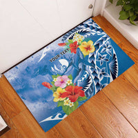 Personalised Yap States Humpback Whale Rubber Doormat Polynesian Tropical Flowers