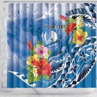 Personalised Yap States Humpback Whale Shower Curtain Polynesian Tropical Flowers