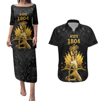 Haitian Negre Marron 1804 Couples Matching Puletasi and Hawaiian Shirt Black Polynesian Pattern