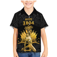 Haitian Negre Marron 1804 Family Matching Mermaid Dress and Hawaiian Shirt Black Polynesian Pattern