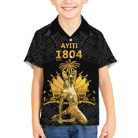 Haitian Negre Marron 1804 Family Matching Short Sleeve Bodycon Dress and Hawaiian Shirt Black Polynesian Pattern