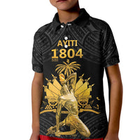 Haitian Negre Marron 1804 Kid Polo Shirt Black Polynesian Pattern
