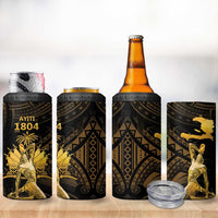 Haitian Negre Marron 1804 4 in 1 Can Cooler Tumbler Gold Polynesian Pattern