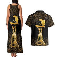 Haitian Negre Marron 1804 Couples Matching Tank Maxi Dress and Hawaiian Shirt Gold Polynesian Pattern