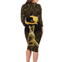 Haitian Negre Marron 1804 Family Matching Long Sleeve Bodycon Dress and Hawaiian Shirt Gold Polynesian Pattern