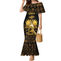 Haitian Negre Marron 1804 Family Matching Mermaid Dress and Hawaiian Shirt Gold Polynesian Pattern