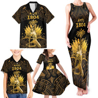 Haitian Negre Marron 1804 Family Matching Tank Maxi Dress and Hawaiian Shirt Gold Polynesian Pattern