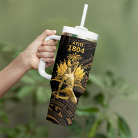 Haitian Negre Marron 1804 Tumbler With Handle Gold Polynesian Pattern